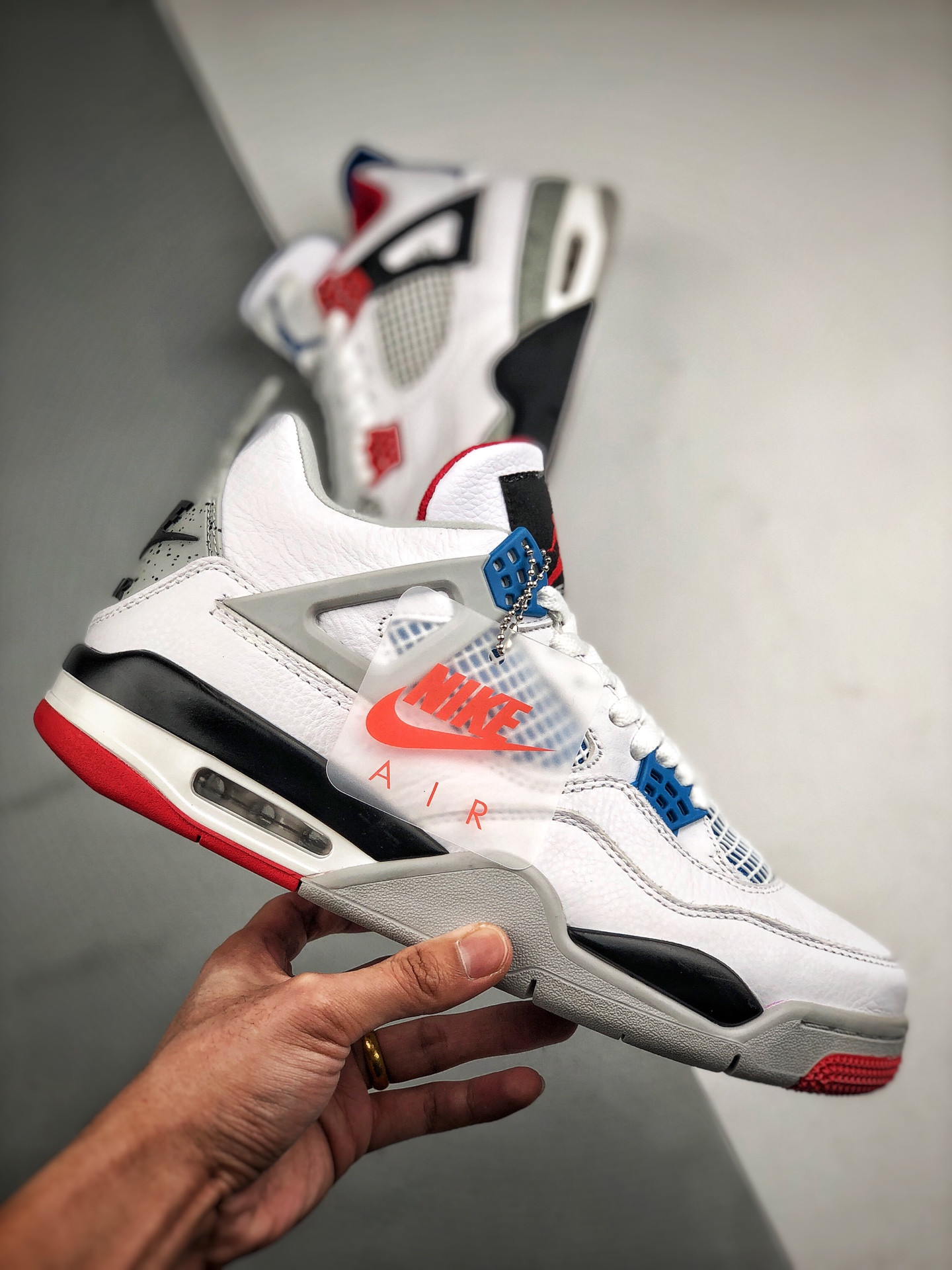 Air Jordan 4 “What The” White/Fire Red-Tech Grey-Military Blue For Sale