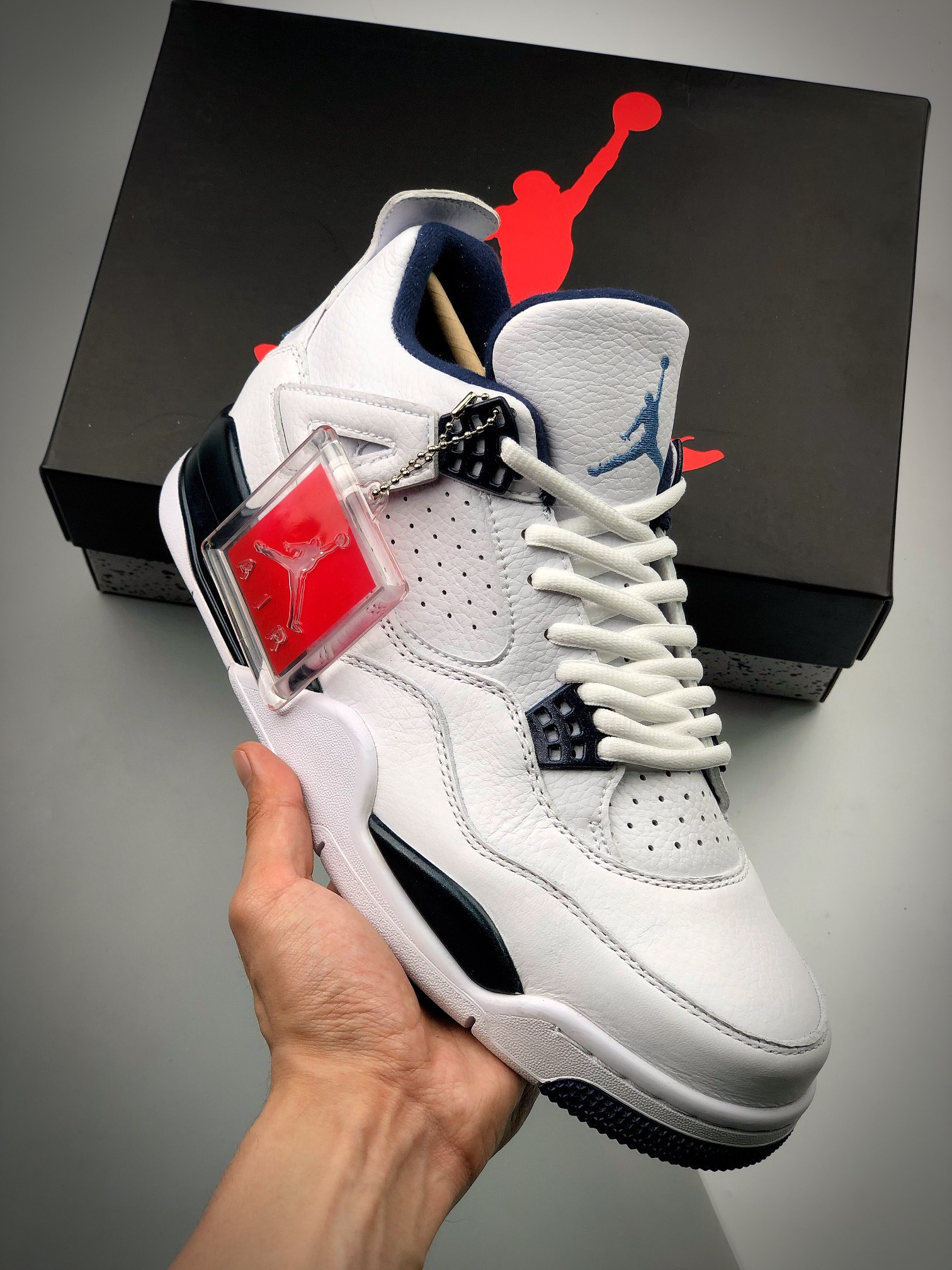 Air Jordan 4 Retro White/Legend Blue-Midnight Navy For Sale