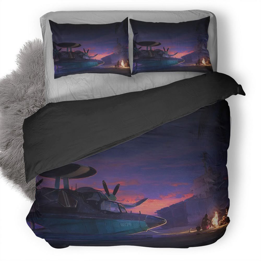 Airplane Beach Cargo Dusk Ocean 3D Customized Duvet Cover Bedding Set
