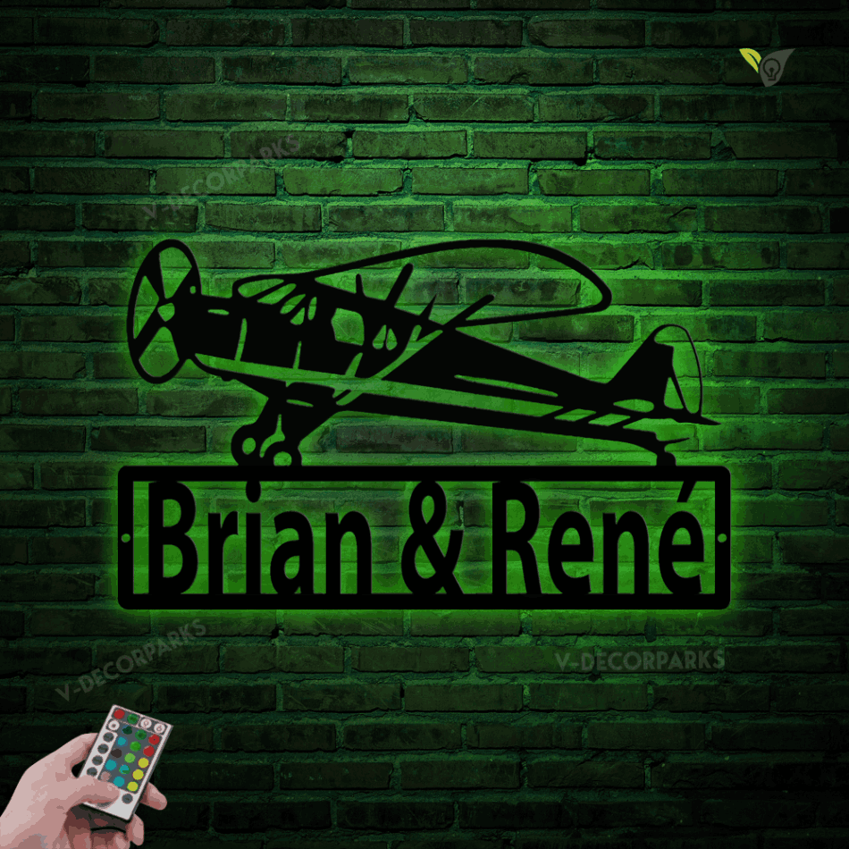 Airplane Custom Name Metal Wall Art With Led Lights, Prop Plane, Plane Sign, Airport, Kids Room Décor
