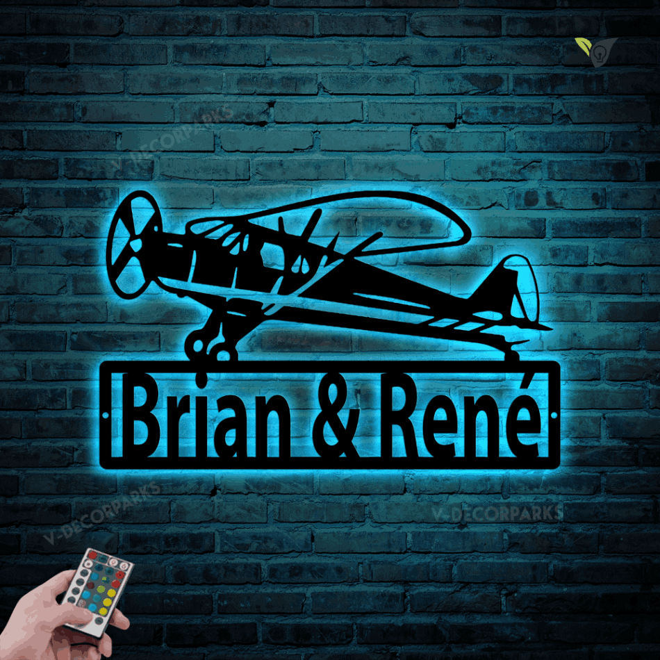 Airplane Custom Name Metal Wall Art With Led Lights, Prop Plane, Plane Sign, Airport, Kids Room Décor