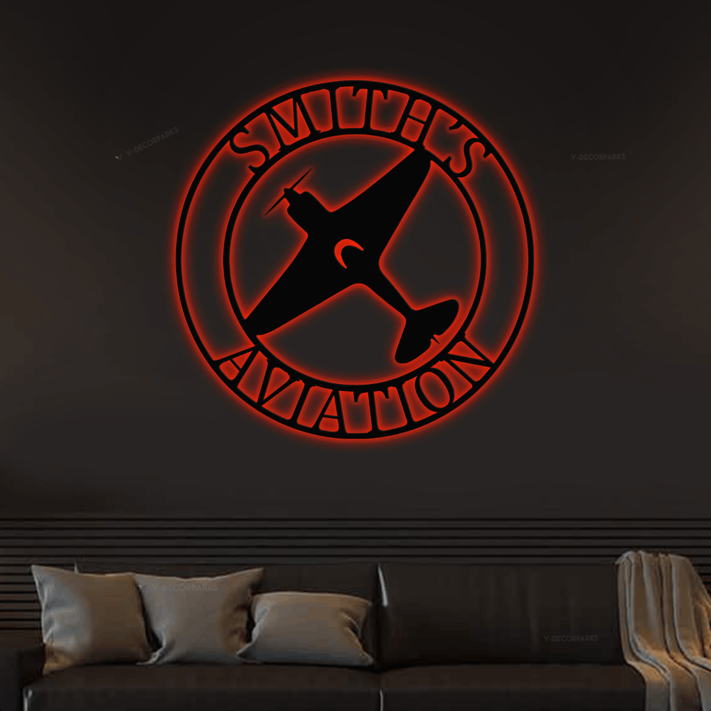 Airplane Hangar Led Lights Sign, Personalized Pilot Name Sign, Custom Aviation Lover, Man Cave Sign, Airplane Sign, Personalized Airplane Sign