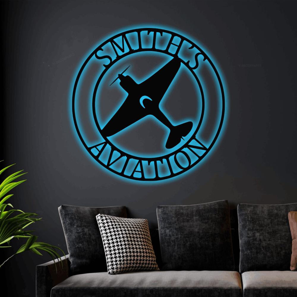 Airplane Hangar Led Lights Sign, Personalized Pilot Name Sign, Custom Aviation Lover, Man Cave Sign, Airplane Sign, Personalized Airplane Sign
