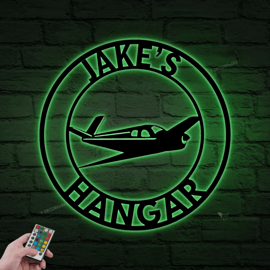 Airplane Hangar Sign With Led Lights, Personalized Pilot Name Sign, Custom Aviation Lover, Man Cave Sign, Airplane Sign, Personali