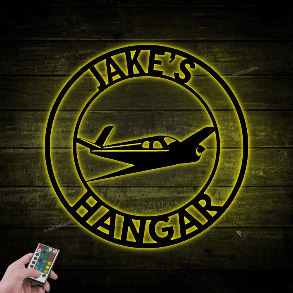 Airplane Hangar Sign With Led Lights, Personalized Pilot Name Sign, Custom Aviation Lover, Man Cave Sign, Airplane Sign, Personali