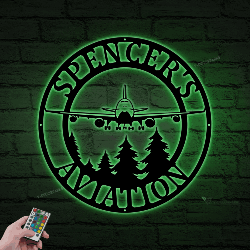 Airplane Monogram With Led Lights, Pilot Gifts, Personalized Aviation Signs, Custom Metal Signs, Airplane Hangar Sign, Personalized Pilot Name Sign