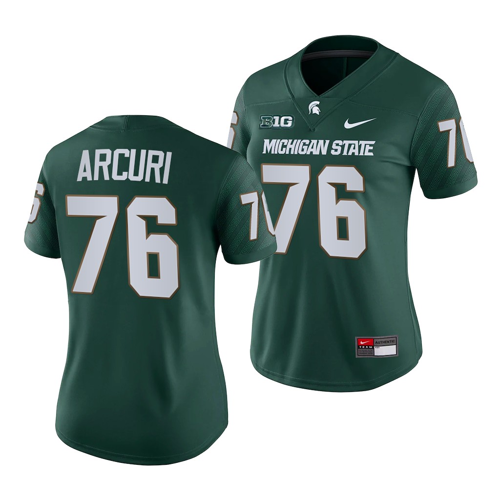 AJ Arcuri Michigan State Spartans 2021-22 College Jersey Women Green #76 Game Female Uniform