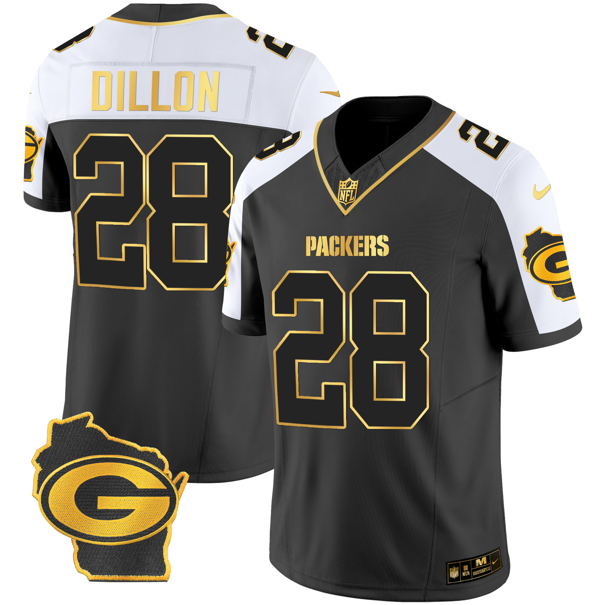 AJ Dillon Men's Green Bay Packers Home Patch Gold Vapor Alternate Jersey - All Stitched 