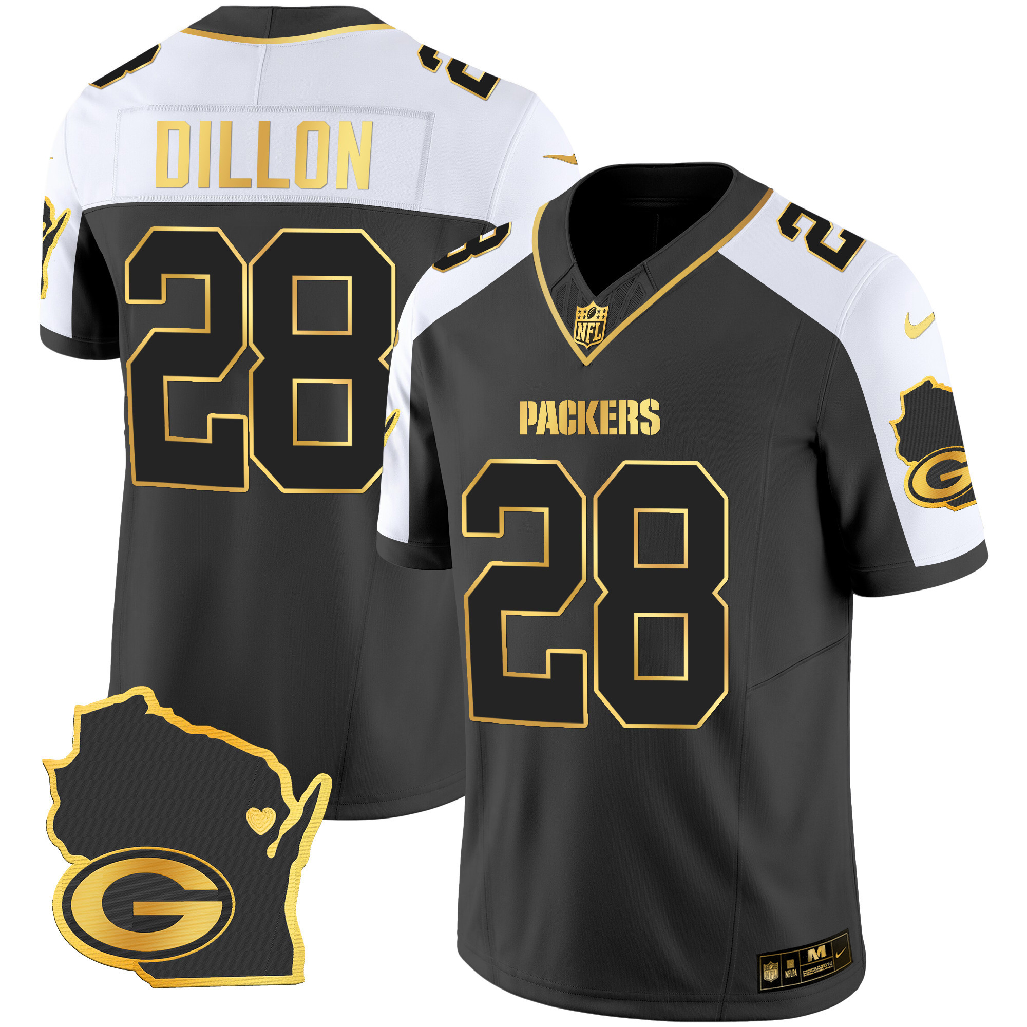 AJ Dillon Men's Green Bay Packers Home Patch Gold Vapor Alternate Jersey - All Stitched 