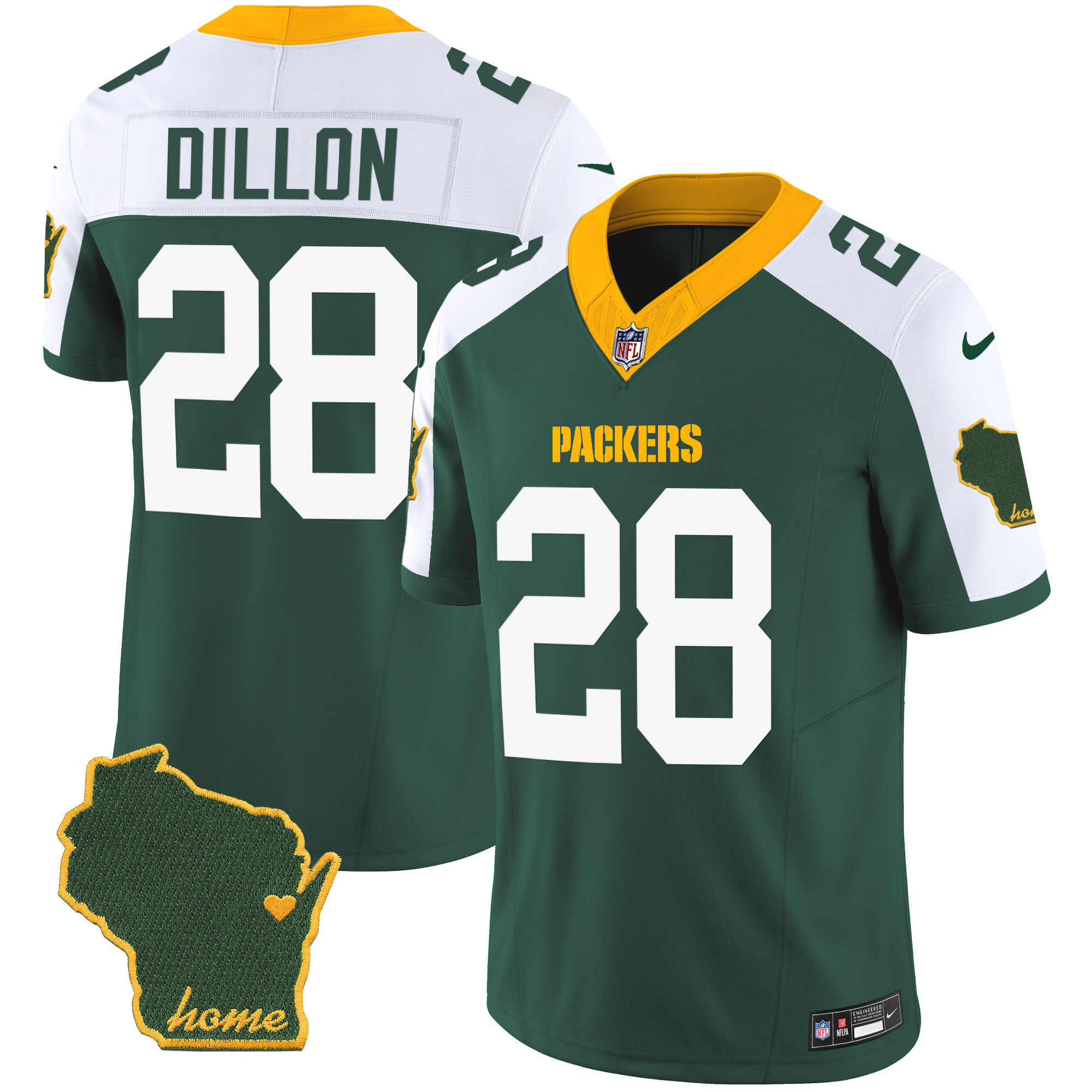 AJ Dillon Men's Green Bay Packers Home Patch Vapor Alternate Jersey - All Stitched 
