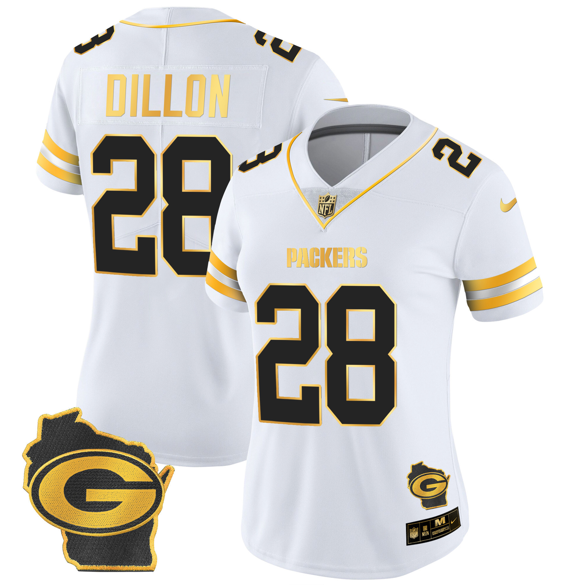 AJ Dillon Women's Green Bay Packers Home Patch Gold Vapor White Gold Jersey - All Stitched 