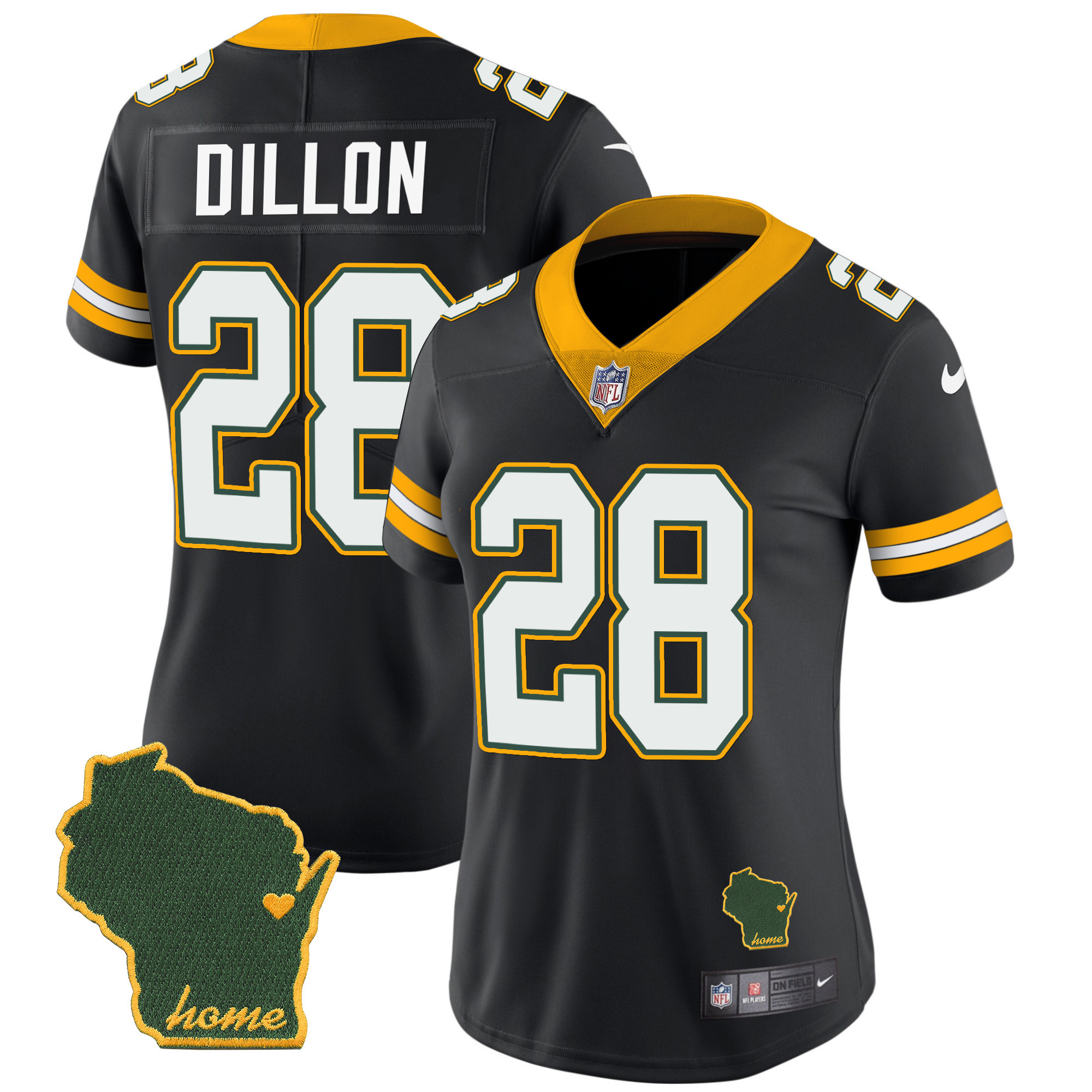 AJ Dillon Women's Green Bay Packers Home Patch Vapor Black Jersey - All Stitched 