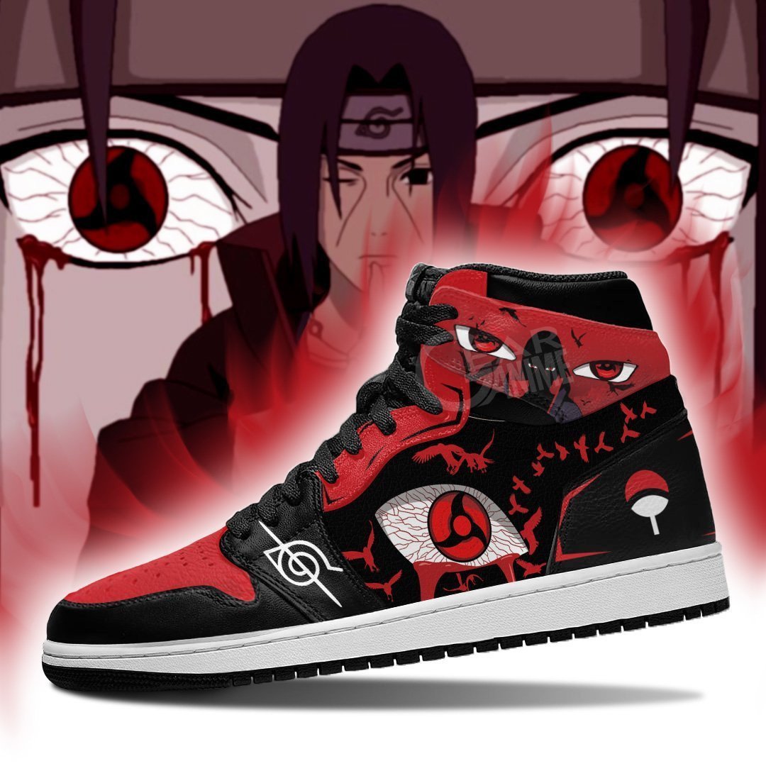 Akatsuki Itachi Sharingan Eyes JD1s Sneakers, Air Jordan Hightop