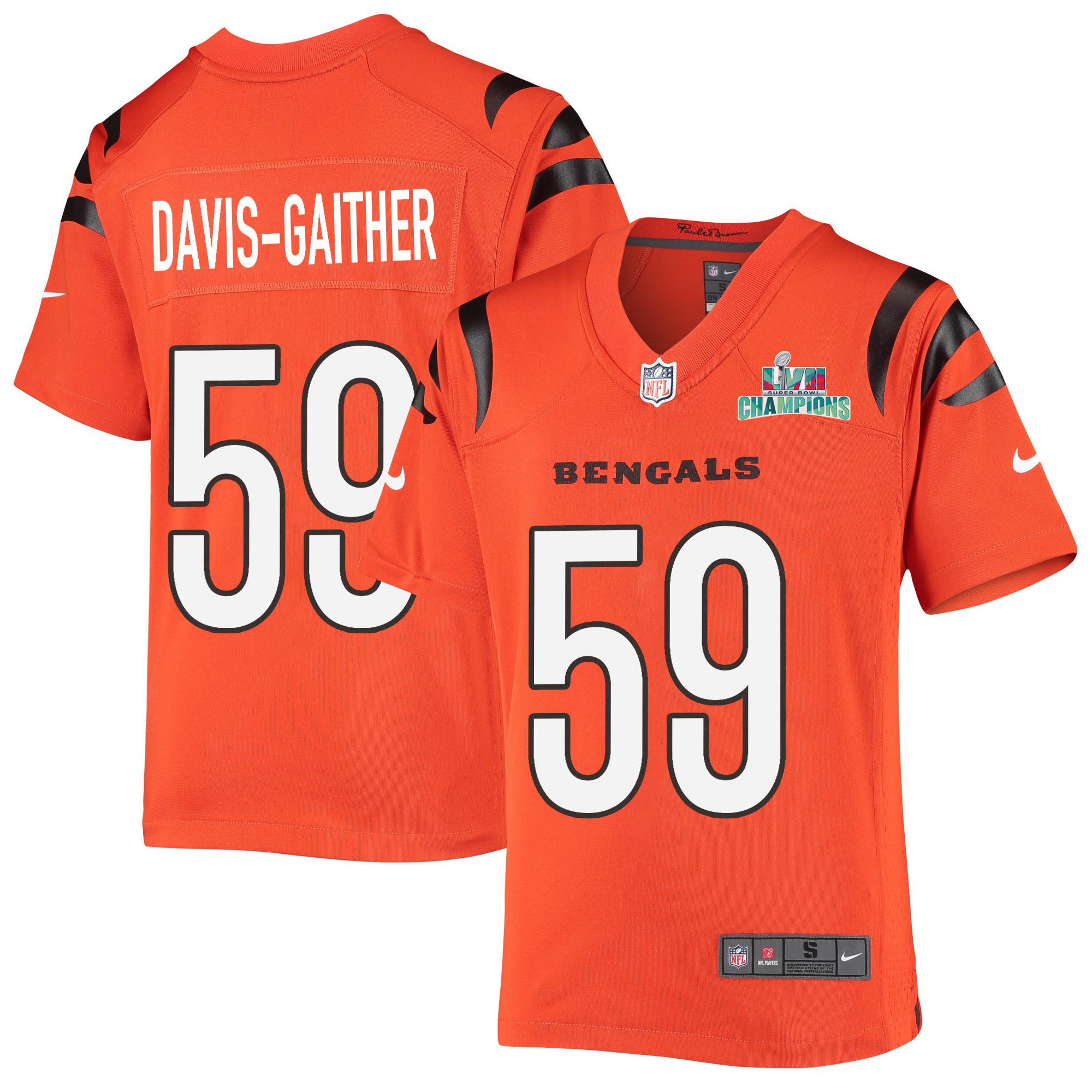 Akeem Davis-Gaither 59 Cincinnati Bengals Super Bowl LVII Champions Youth Alternate Game Stitched Jersey – Black