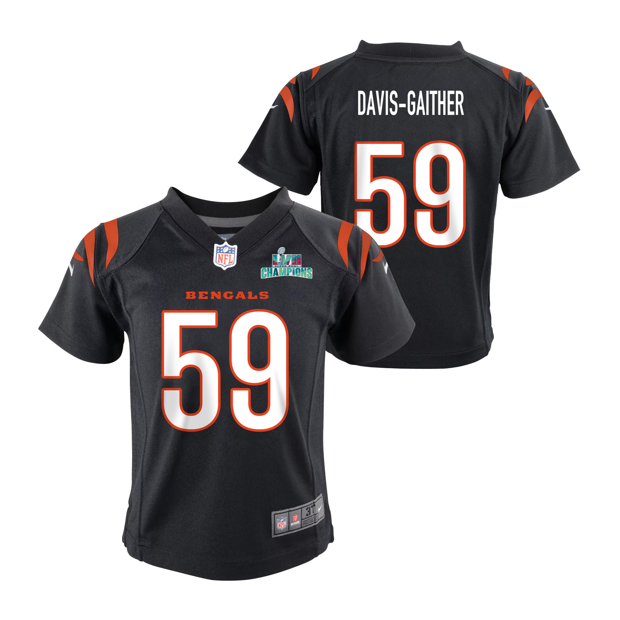 Akeem Davis-Gaither 59 Cincinnati Bengals Super Bowl LVII Champions Youth Game Stitched Jersey – Black