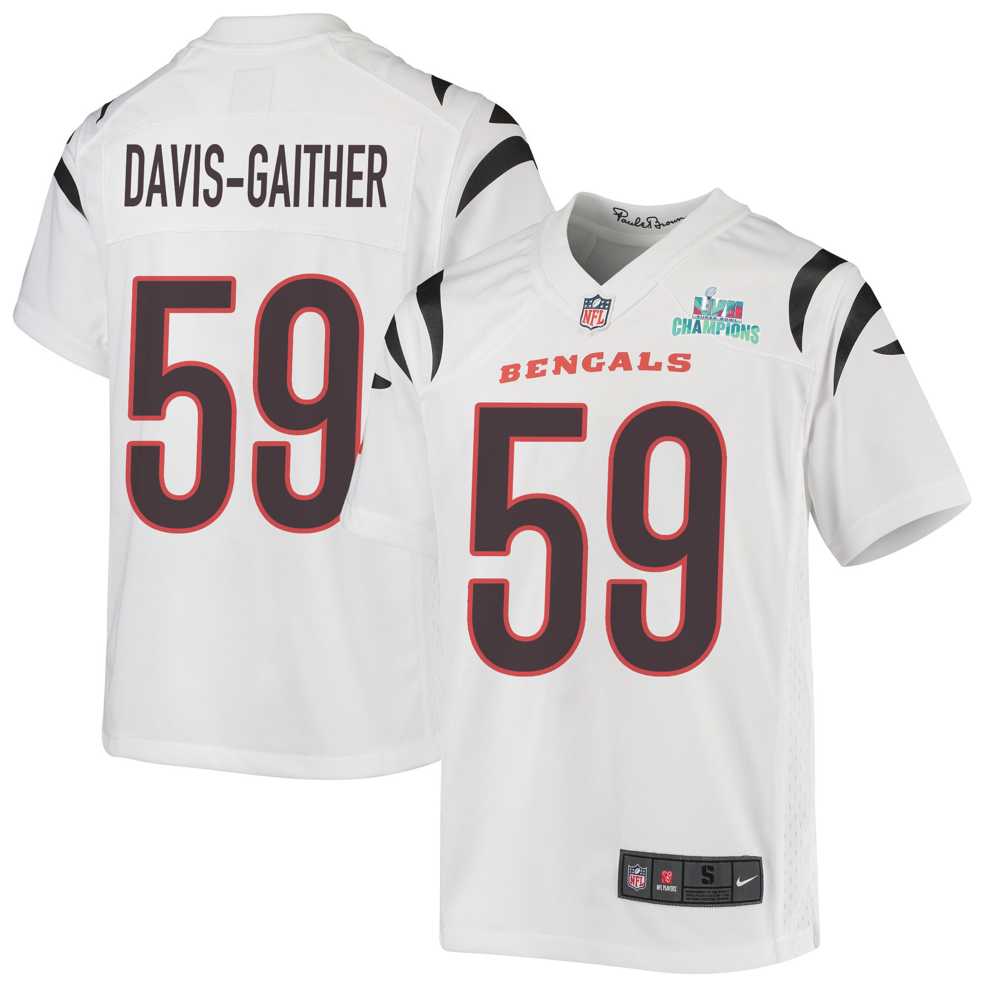 Akeem Davis-Gaither 59 Cincinnati Bengals Super Bowl LVII Champions Youth Game Stitched Jersey – White