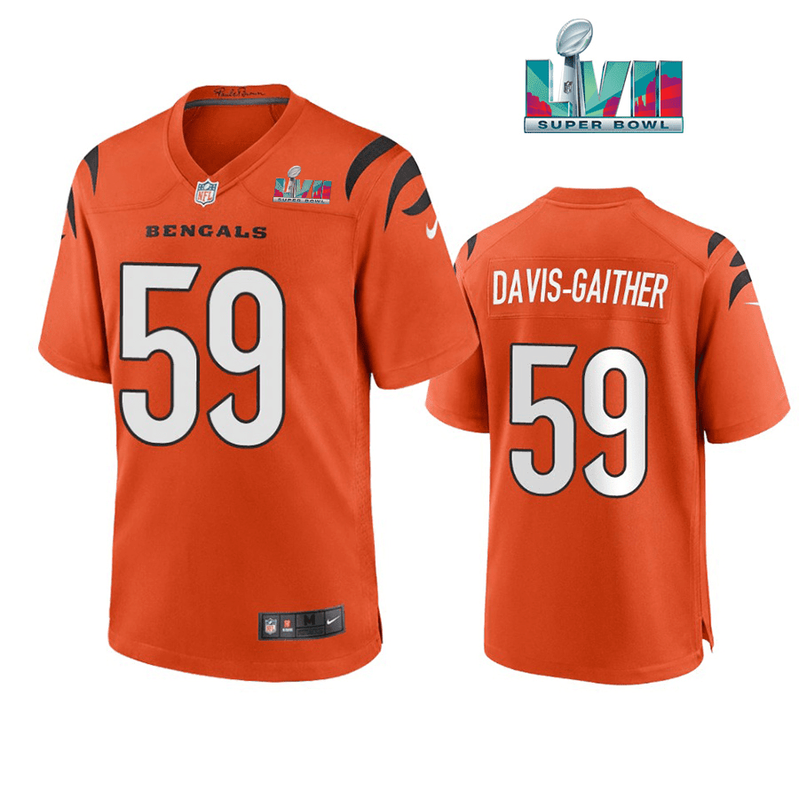 Akeem Davis Gaither 59 Cincinnati Bengals Super Bowl LVII Men Game Stitched Jersey- Orange