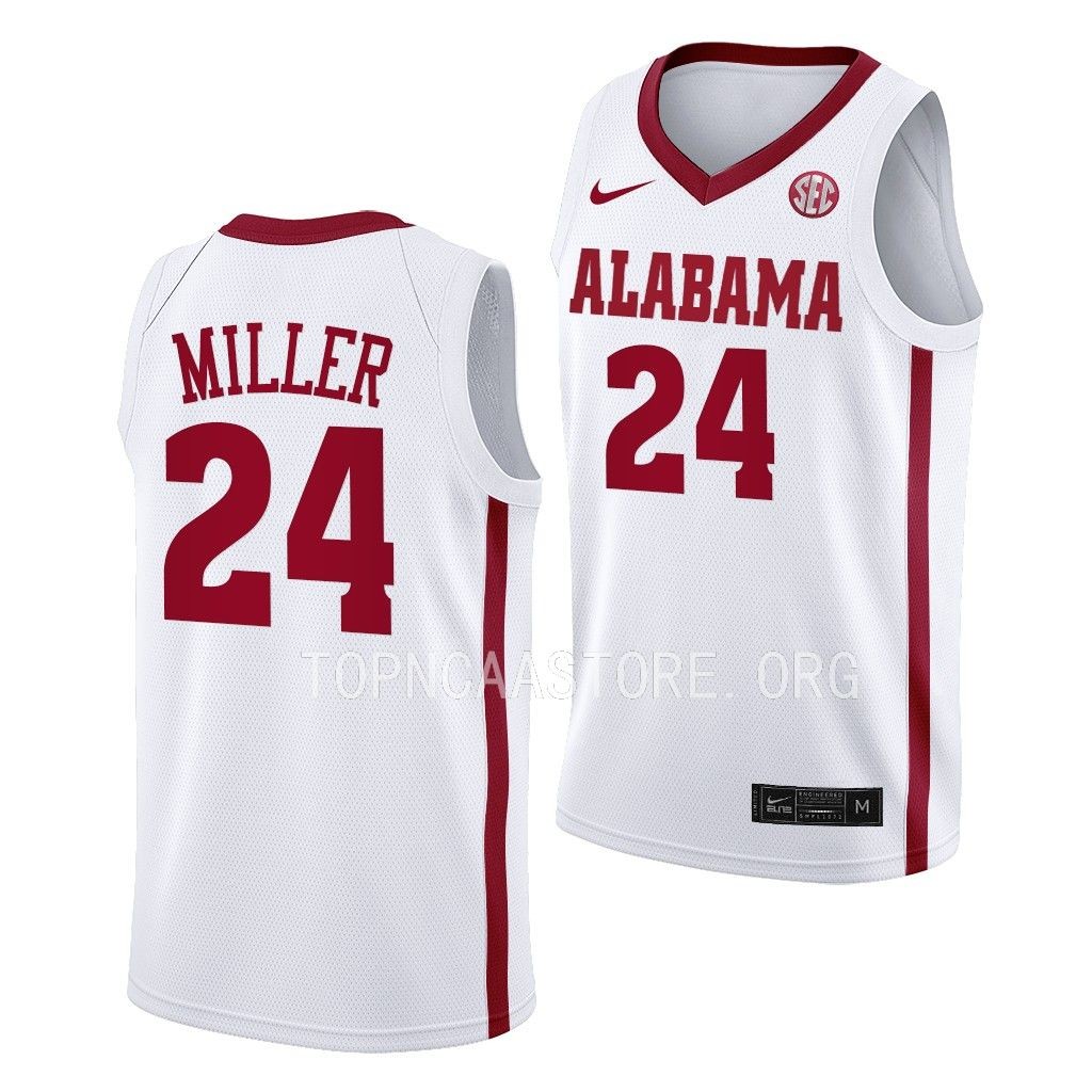 Alabama Crimson Tide Brandon Miller College uniform White #24 Jersey