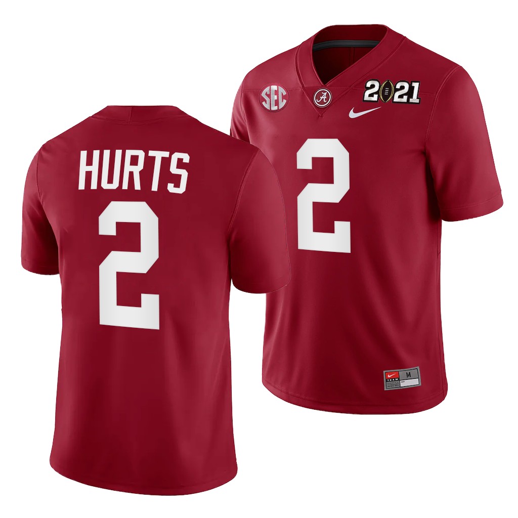 Alabama Crimson Tide Jalen Hurts 2021 Rose Bowl Champions Jersey Crimson College Playoff Home