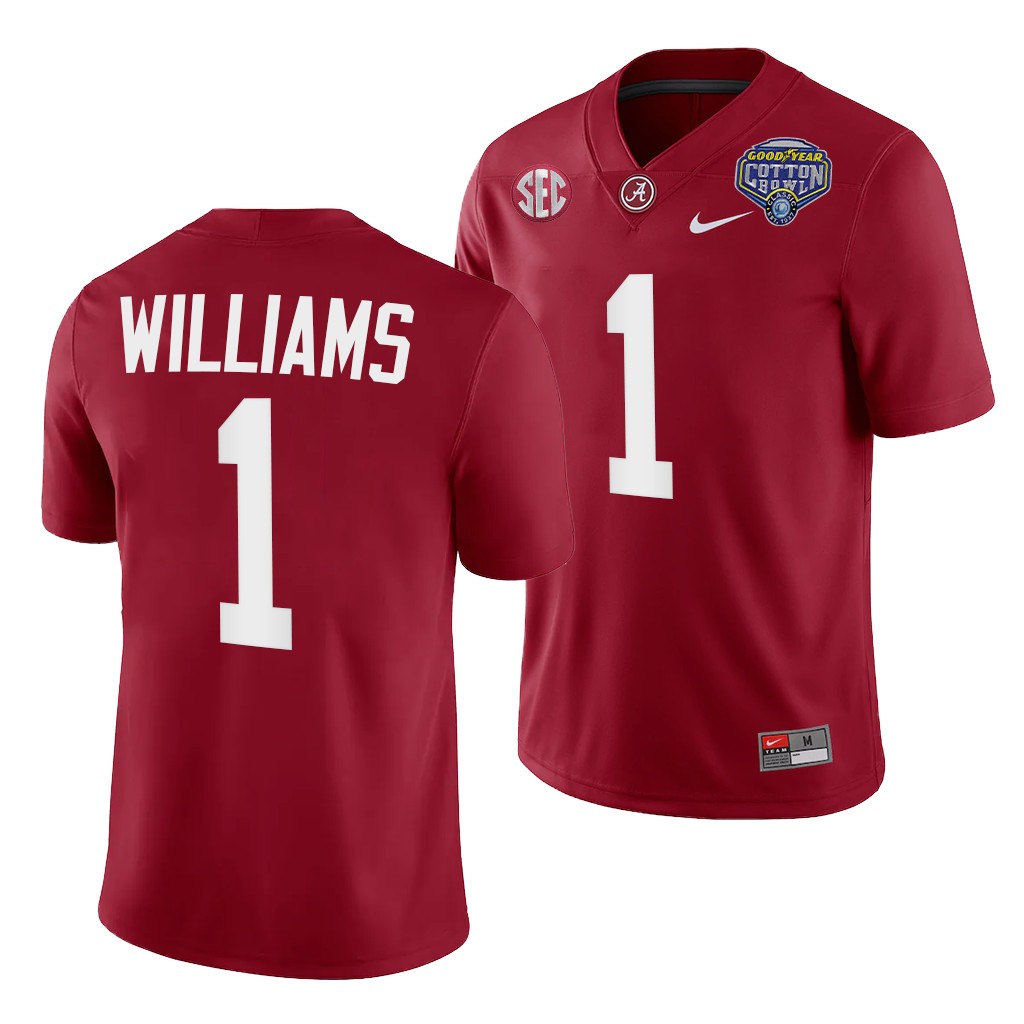 Alabama Crimson Tide Jameson Williams 1 Jersey Crimson 2021 Cotton Bowl College Playoff Uniform