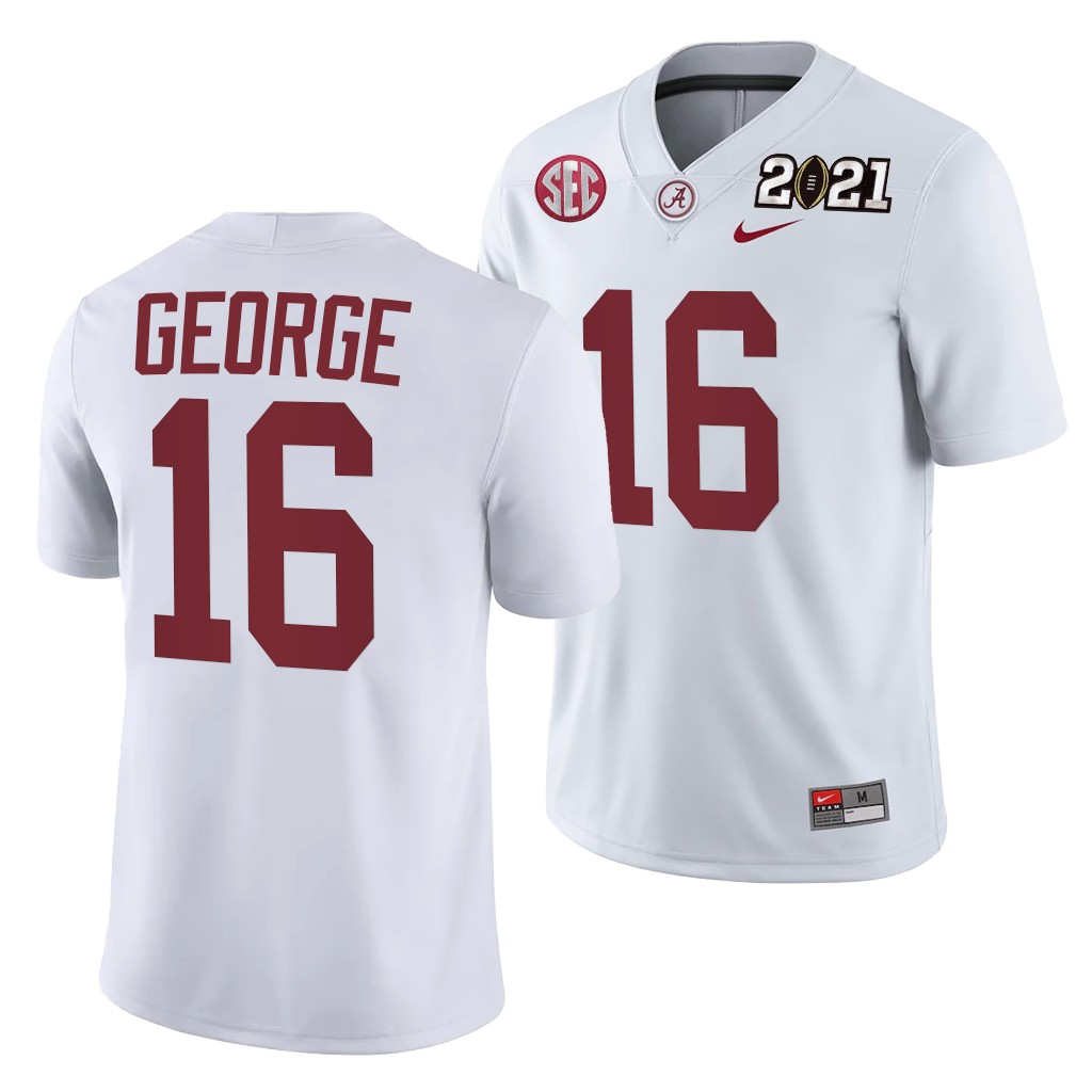 Alabama Crimson Tide Jayden George 2021 Rose Bowl Champions Jersey White College Playoff Away