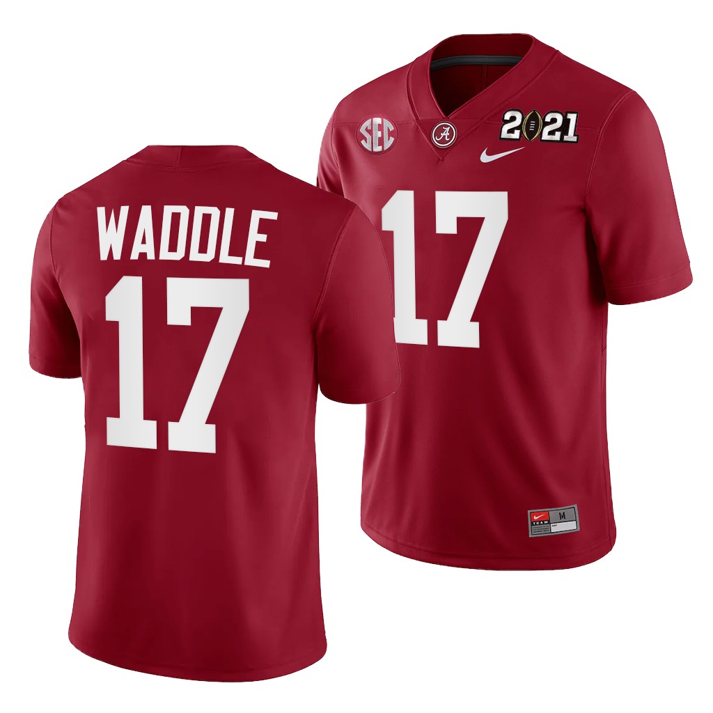 Alabama Crimson Tide Jaylen Waddle 2021 Rose Bowl Champions Jersey Crimson College Playoff Home