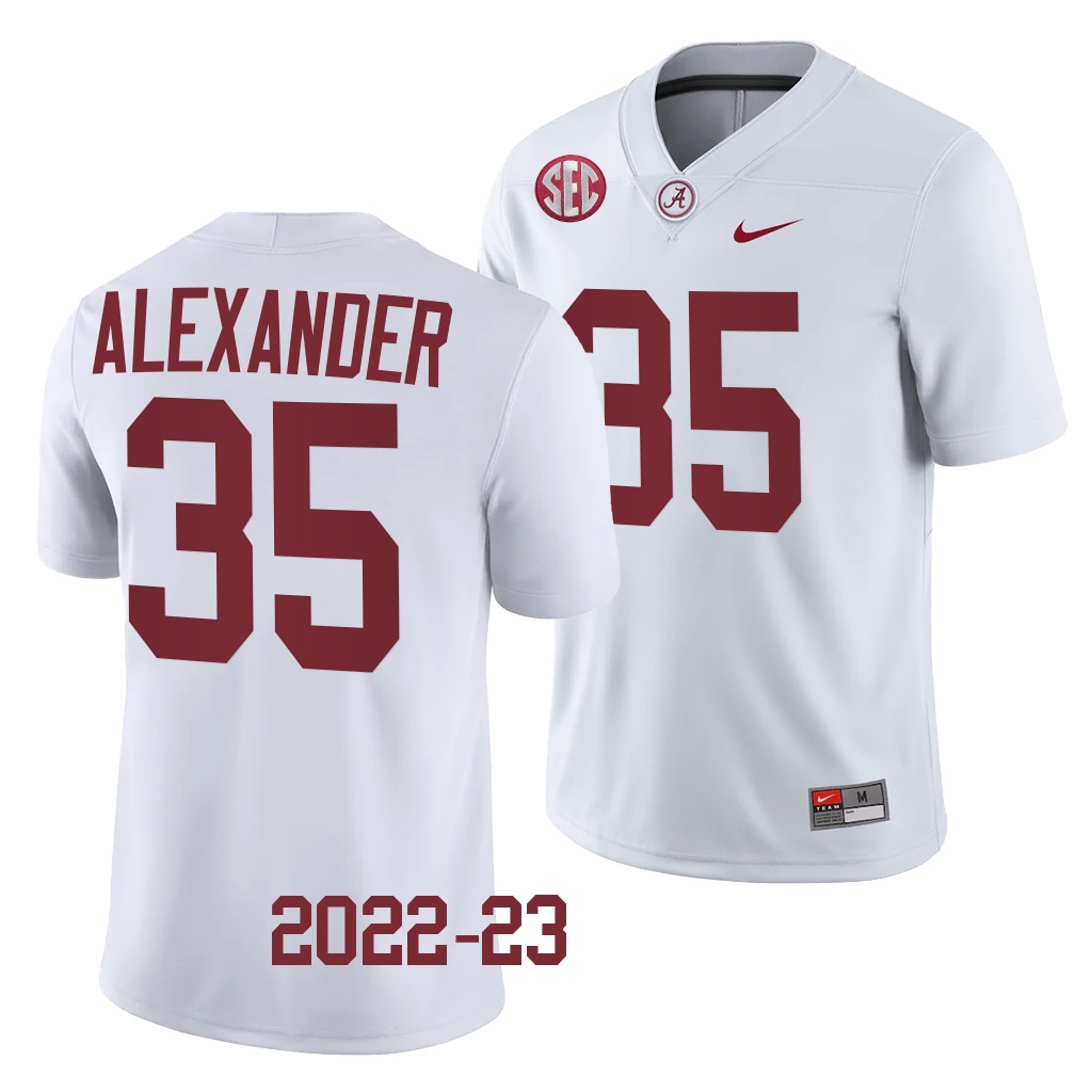 Alabama Crimson Tide Jeremiah Alexander Jersey 2022-23 College White #35 Men's Shirt