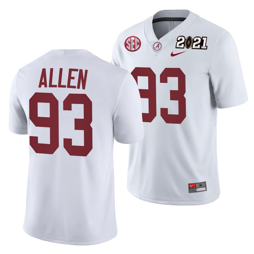 Alabama Crimson Tide Jonathan Allen 2021 Rose Bowl Champions Jersey White College Playoff Away