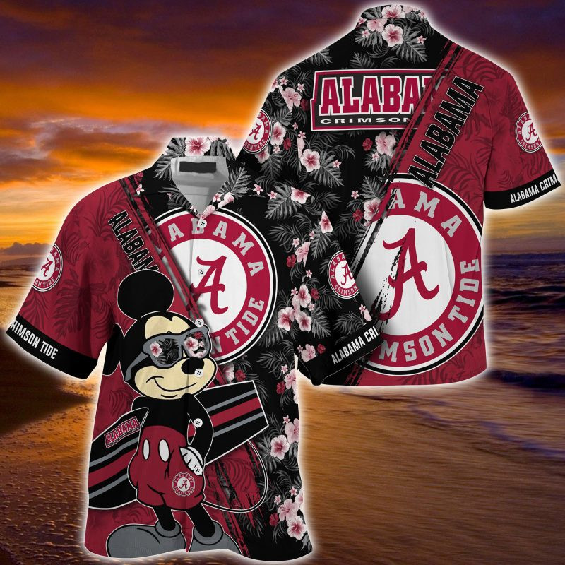 Alabama Crimson Tide NCAA Summer Hawaiian Shirt Mickey And Floral Pattern