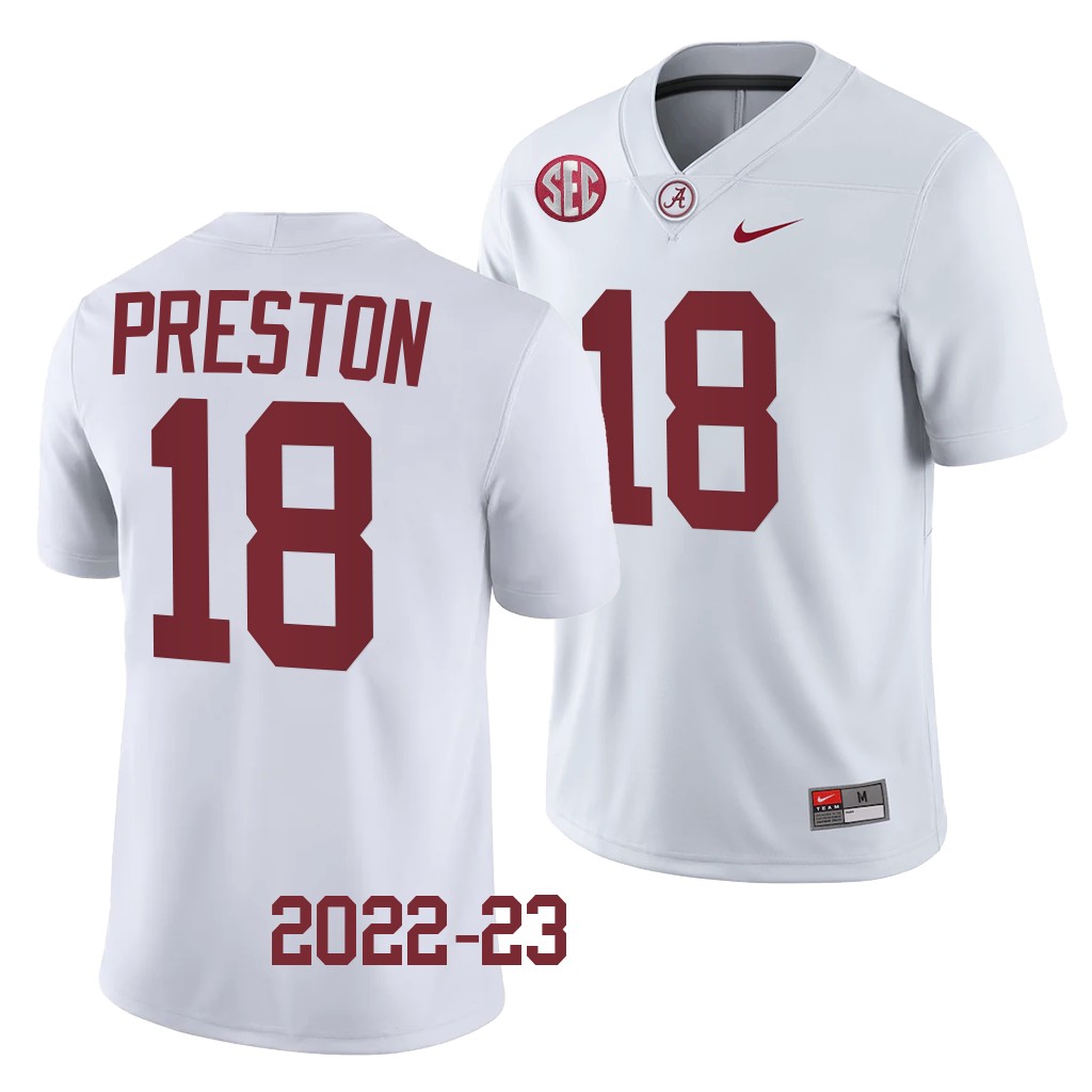 Alabama Crimson Tide Shazz Preston Jersey 2022-23 College White #18 Men's Shirt