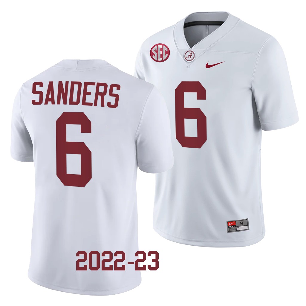 Alabama Crimson Tide Trey Sanders Jersey 2022-23 College White #6 Men's Shirt