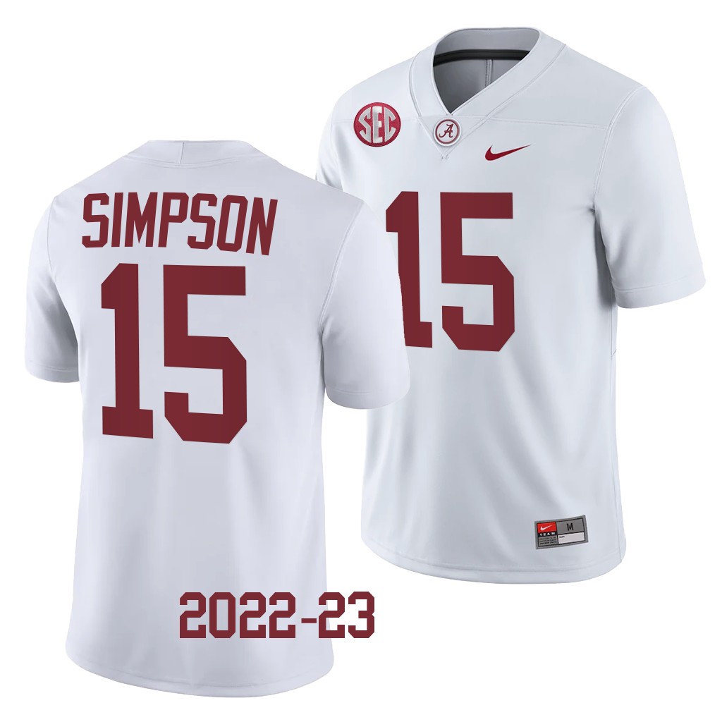 Alabama Crimson Tide Ty Simpson Jersey 2022-23 College White #15 Men's Shirt