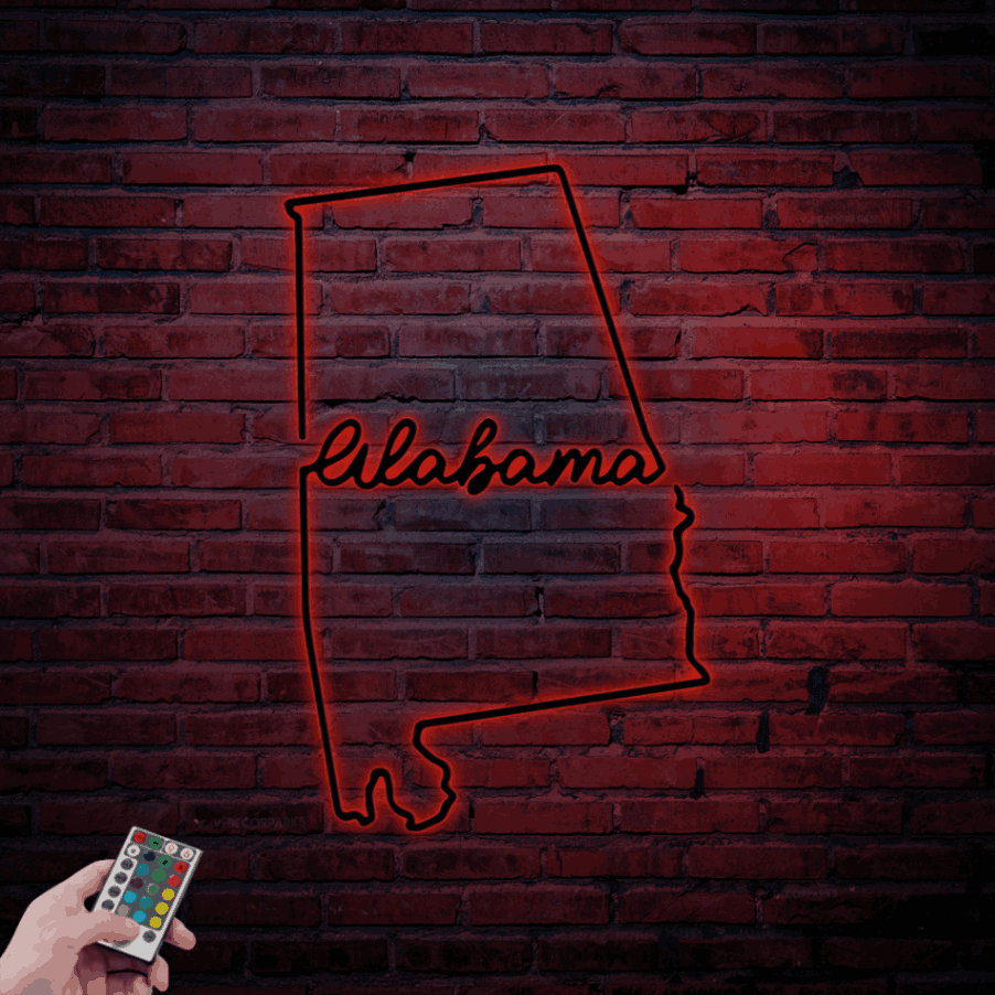 Alabama Metal Sign With Led Lights, State Of Alabama Sign, Metal Alabama Sign, Alabama Wall Art, Steel Alabama State Sign, Alabama Wall Decor