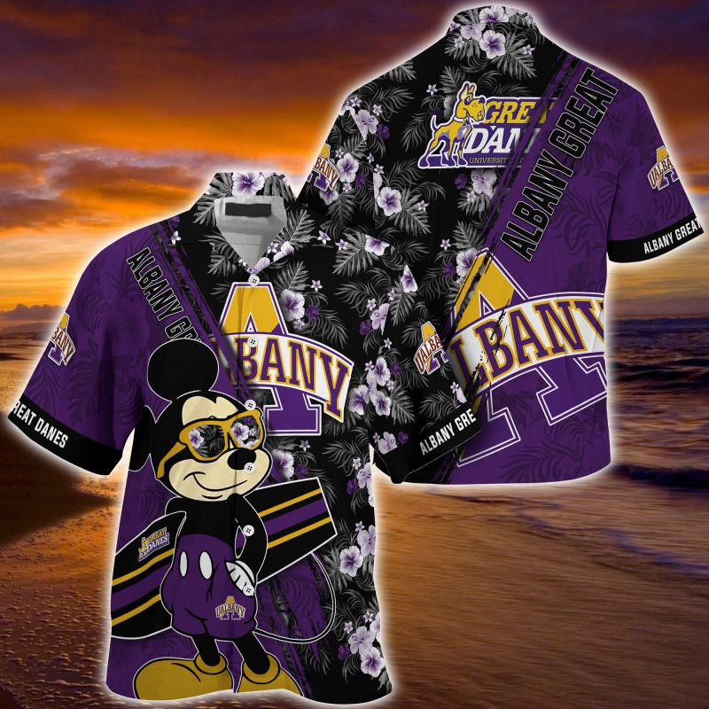 Albany Great Danes NCAA Summer Hawaiian Shirt Mickey And Floral Pattern