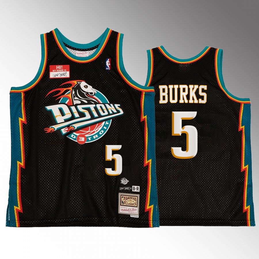 Alec Burks #5 Detroit Pistons Bleacher Remix Black Hardwood Classics Jersey