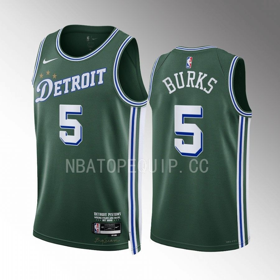 Alec Burks 5 2022-23 Detroit Pistons Green City Edition Stitched Jersey Swingman