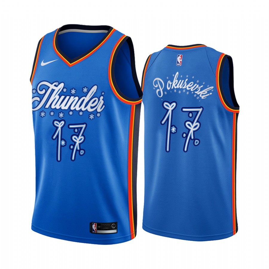Aleksej Pokusevski Oklahoma City Thunder 2020 Christmas Night Blue Jersey Festive Special Edition