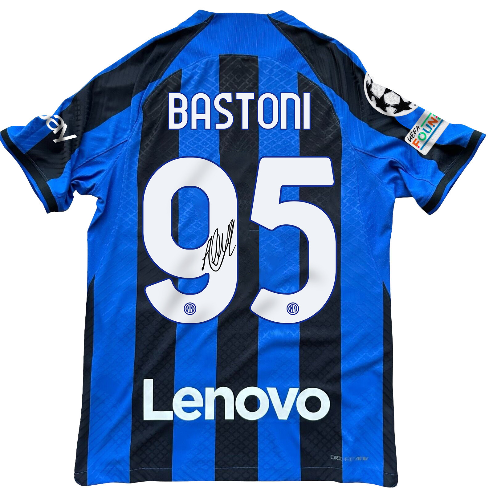 Alessandro Bastoni 95 Signed Inter Milan 2022/23 Home Men Soccer Jersey – Black/Blue Stripes