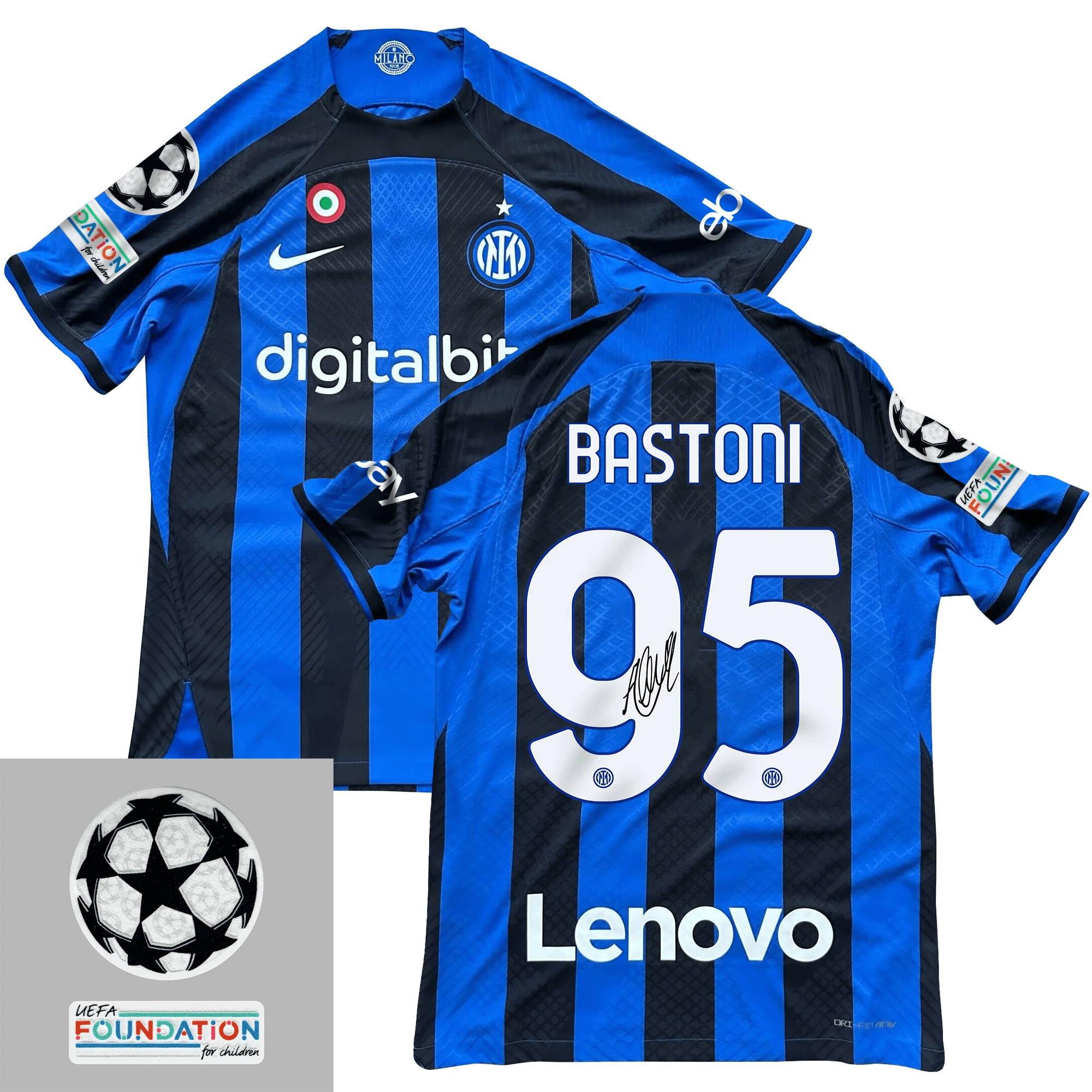 Alessandro Bastoni 95 Signed Inter Milan 2022/23 Home Men Jersey – Black/Blue Stripes
