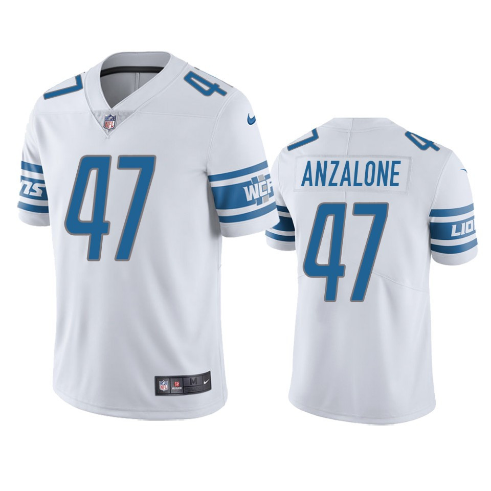 Alex Anzalone 47 Detroit Lions White Vapor Limited Stitched Jersey