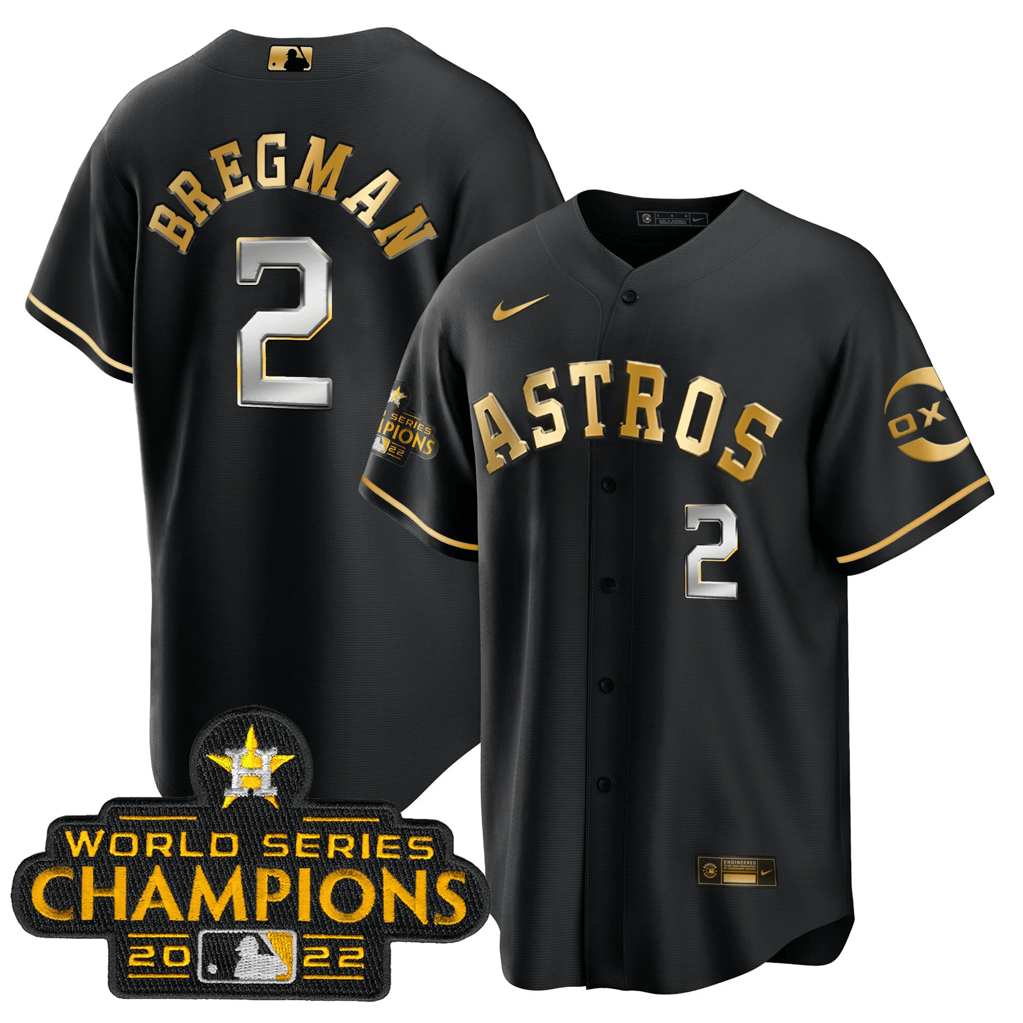 Alex Bregman Houston Astros 2022 Champions Black Gold Rush Cool Base Jersey - All Stitched