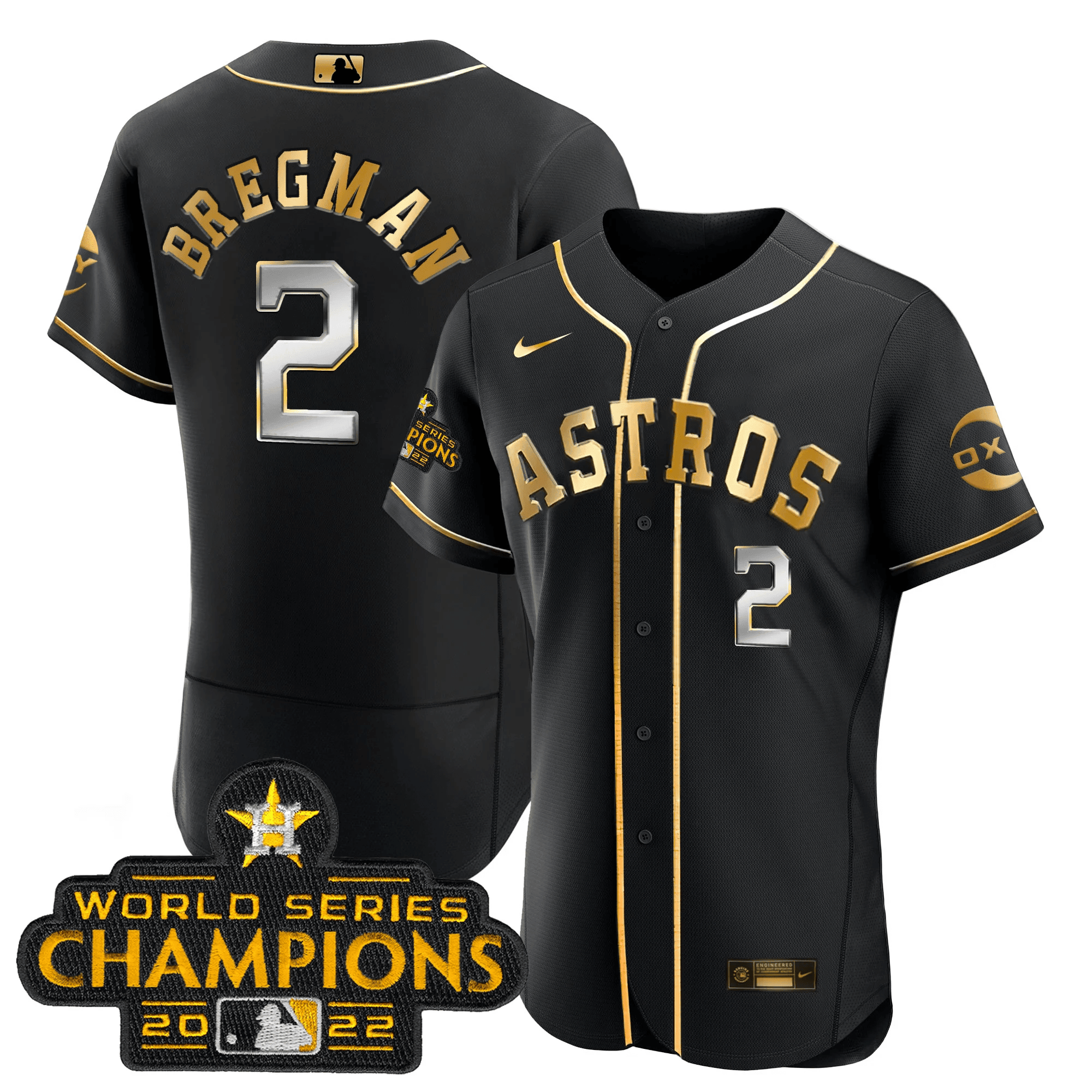 Alex Bregman Houston Astros 2022 Champions Black Gold Rush Flex Base Jersey - All Stitched