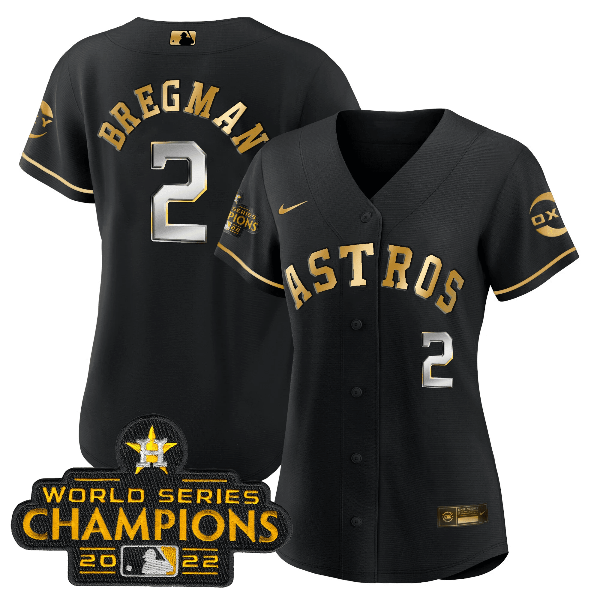 Alex Bregman Houston Astros 2022 Champions Black Gold Rush Flex Base Jersey - All Stitched