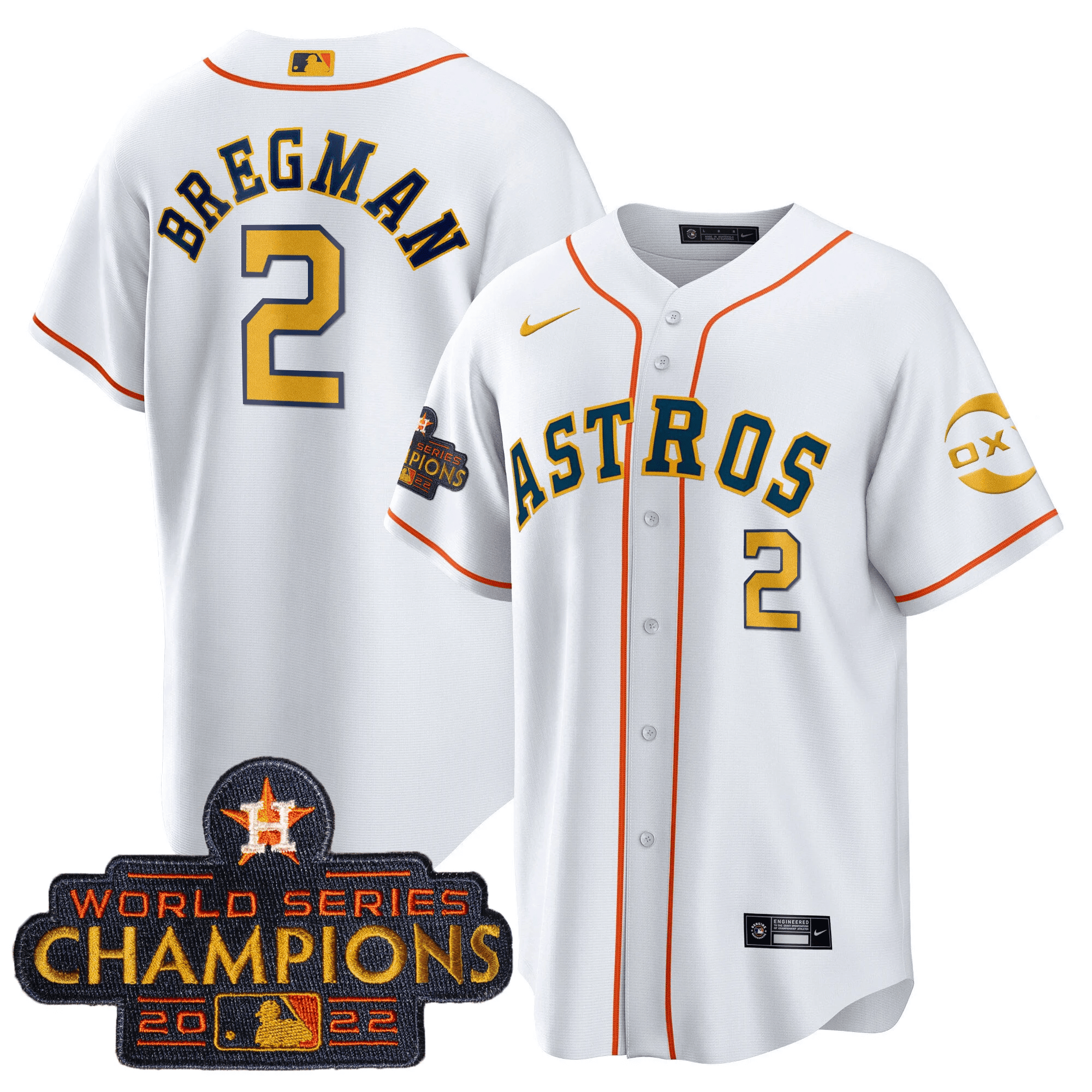 Alex Bregman Houston Astros 2022 Champions Gold Rush Oxy Patch Cool Base Jersey - All Stitched