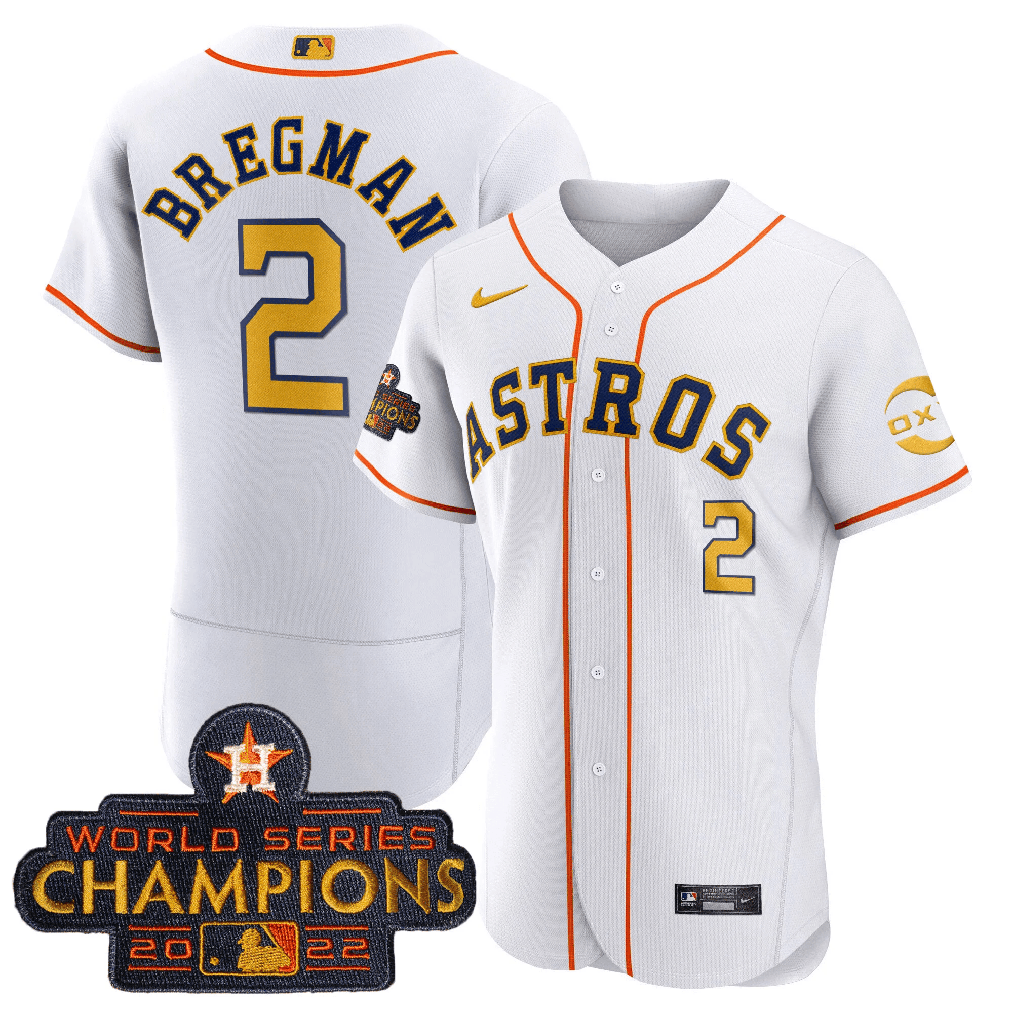 Alex Bregman Houston Astros 2022 Champions Gold Rush Oxy Patch Flex Base Jersey - All Stitched