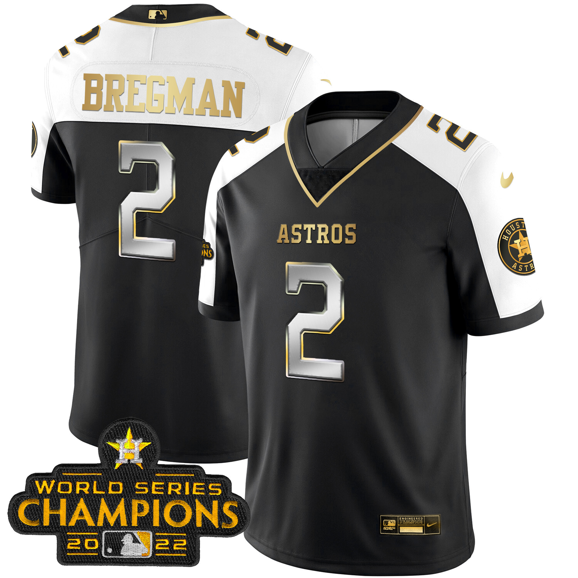 Alex Bregman Houston Astros 2023 Champions Patch Vapor Gold Jersey - All Stitched