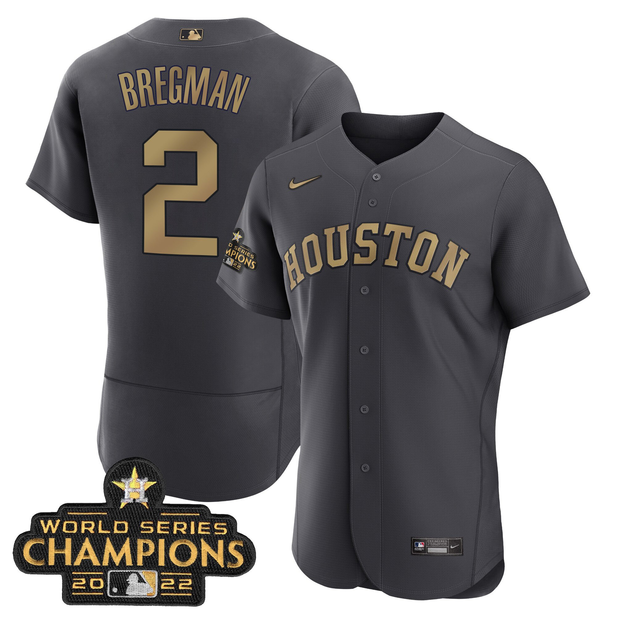 Alex Bregman Houston Astros Charcoal 2023 Champions Jersey - All Stitched