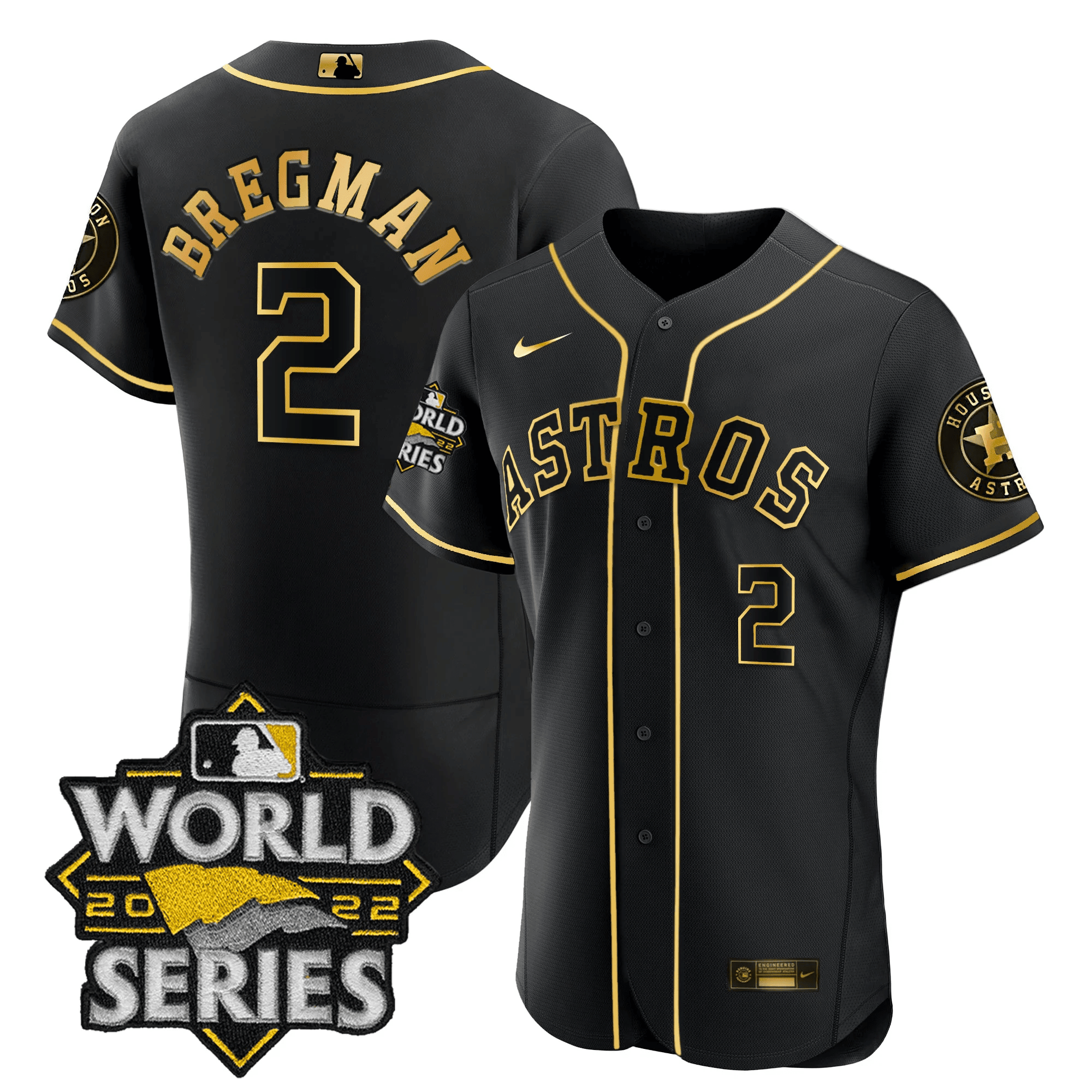 Alex Bregman Men's Houston Astros 2022 World Series Gold Limited Flex Black Jersey - All Stitched