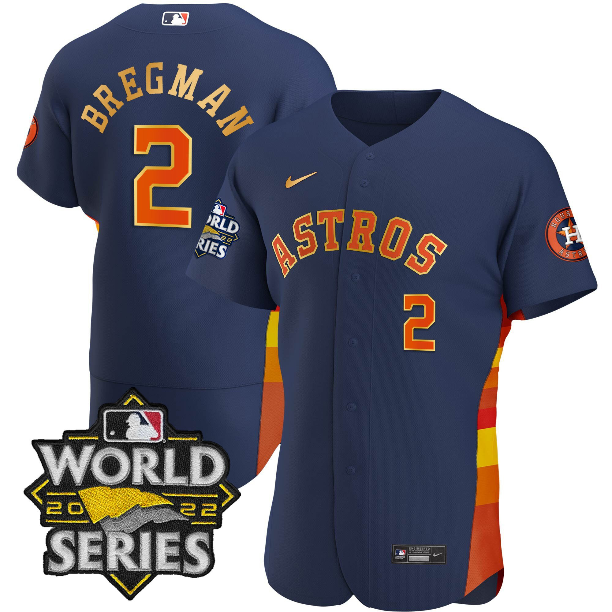 Alex Bregman Men's Houston Astros 2022 World Series Gold Limited Flex Navy Jersey - All Stitched