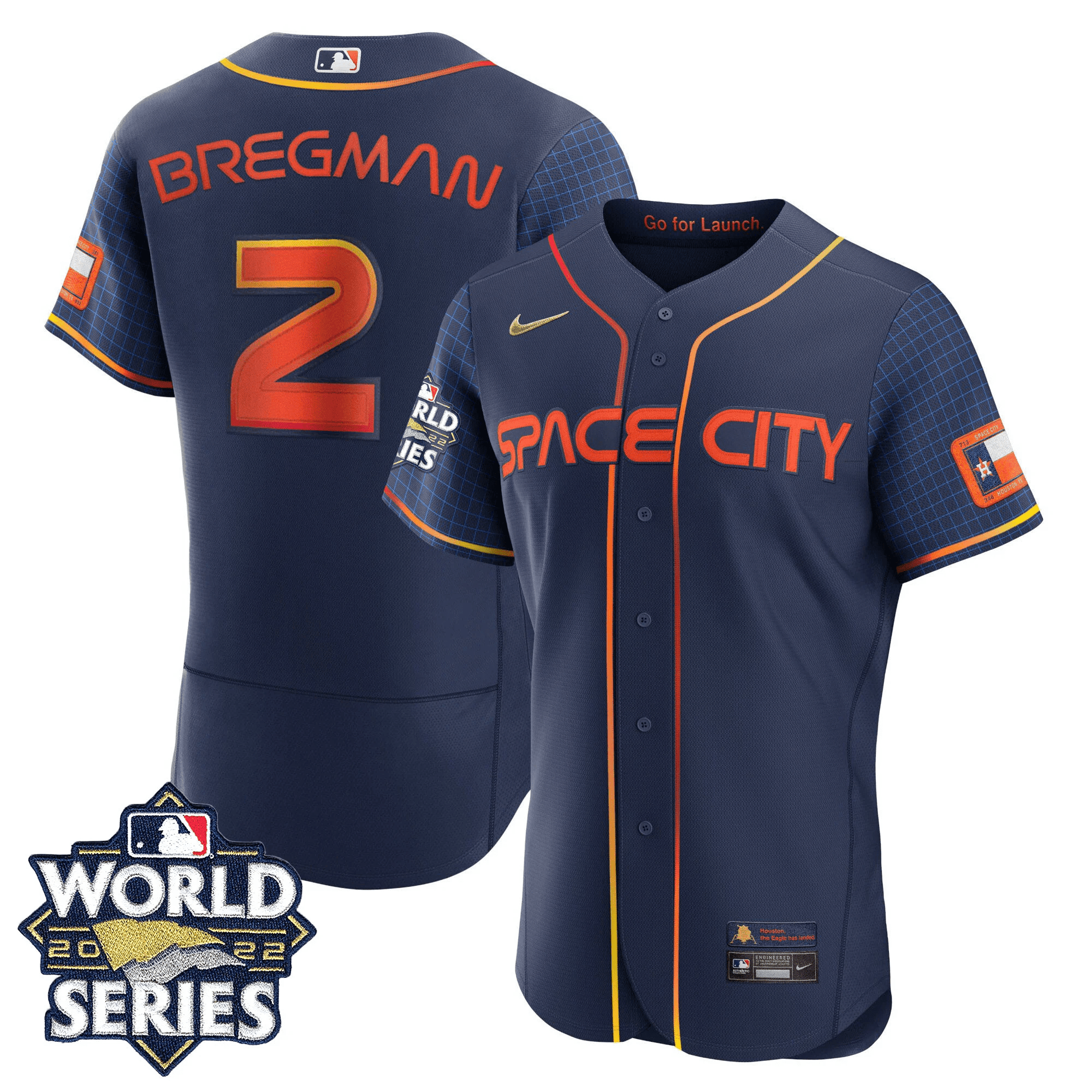 Alex Bregman Men's Houston Astros 2022 World Series Space City Player Flex Base Jersey - All Stitched